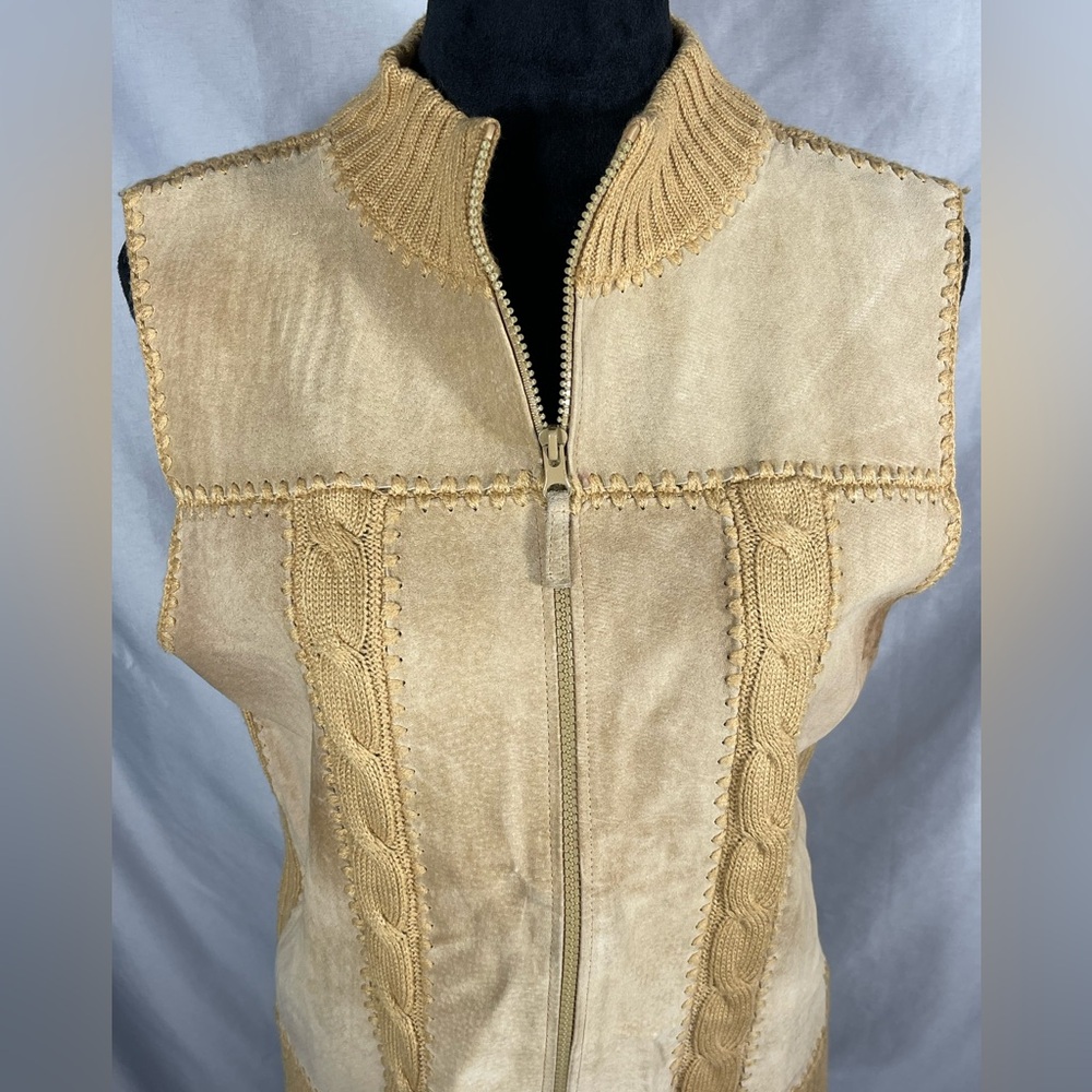 Designers Studio Originals Suede Front Sweater Vest Womens Tan Camel Zip Sz M - Picture 5 of 10
